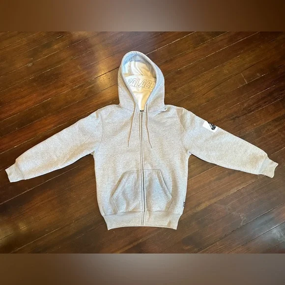 NWT 2023 PALACE FACEMASK SHEARLING THERMAL ZIP HOODIE GREY SZ. SMALL